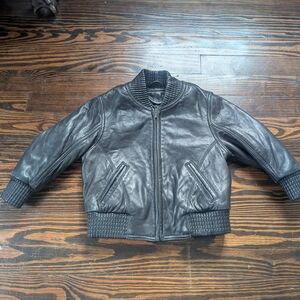 Kids Black Genuine Leather Jacket 3T
